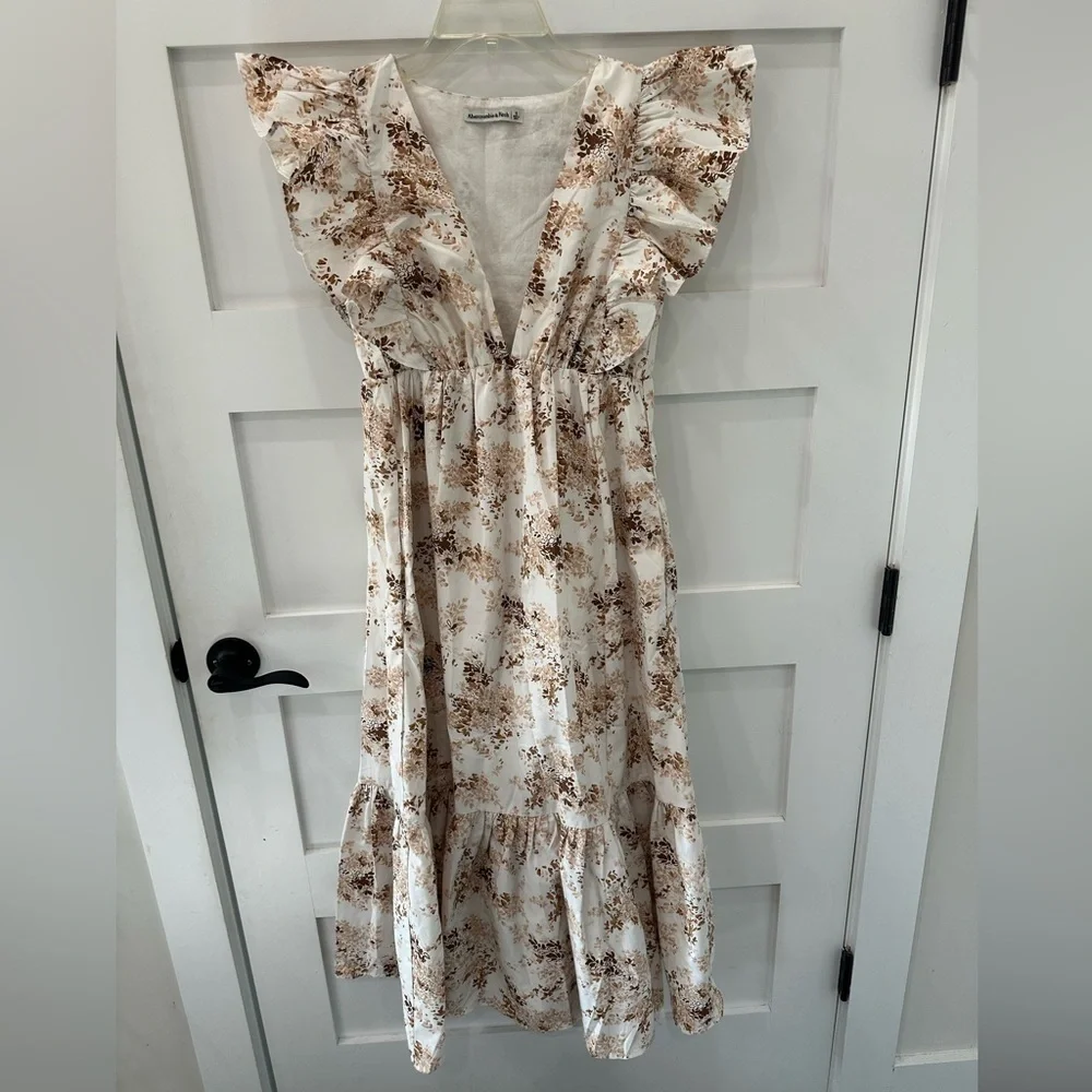 Abercrombie & Fitch Cream and Brown Floral Maxi Dress